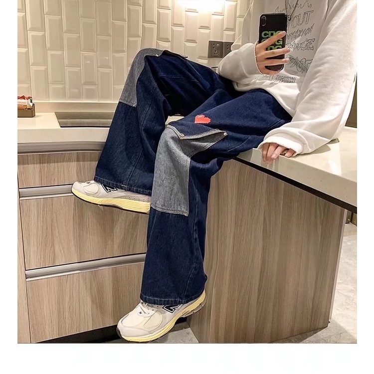 Quần jeans ống rộng phong cách hàn quốc thời trang mùa thu cho nam quần baggy nam phong cách hàn quốc bigsize unisex quần jean rách gối  simple retro thiết kế túi trang chủ