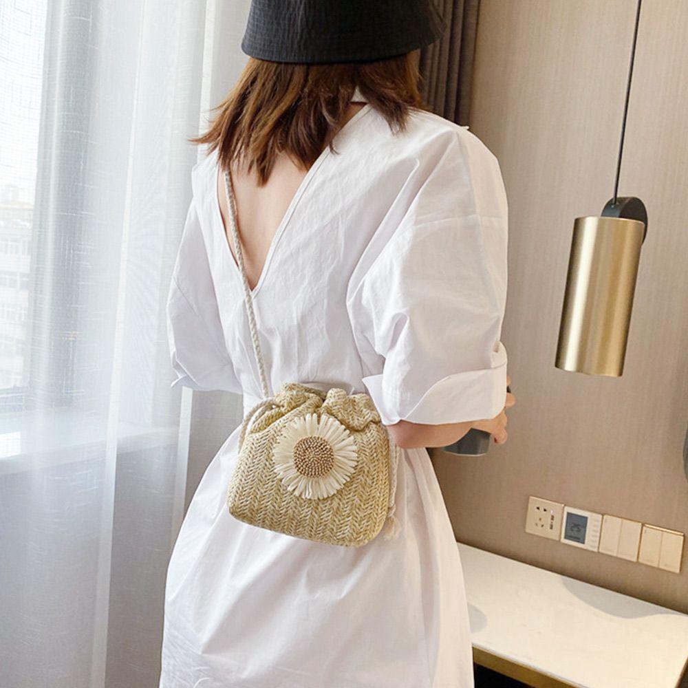 Túi Cói Đeo Vai Họa Tiết Hoa Hướng Dương Phong Cách Cổ Điển Thời Trang Cho Nữ