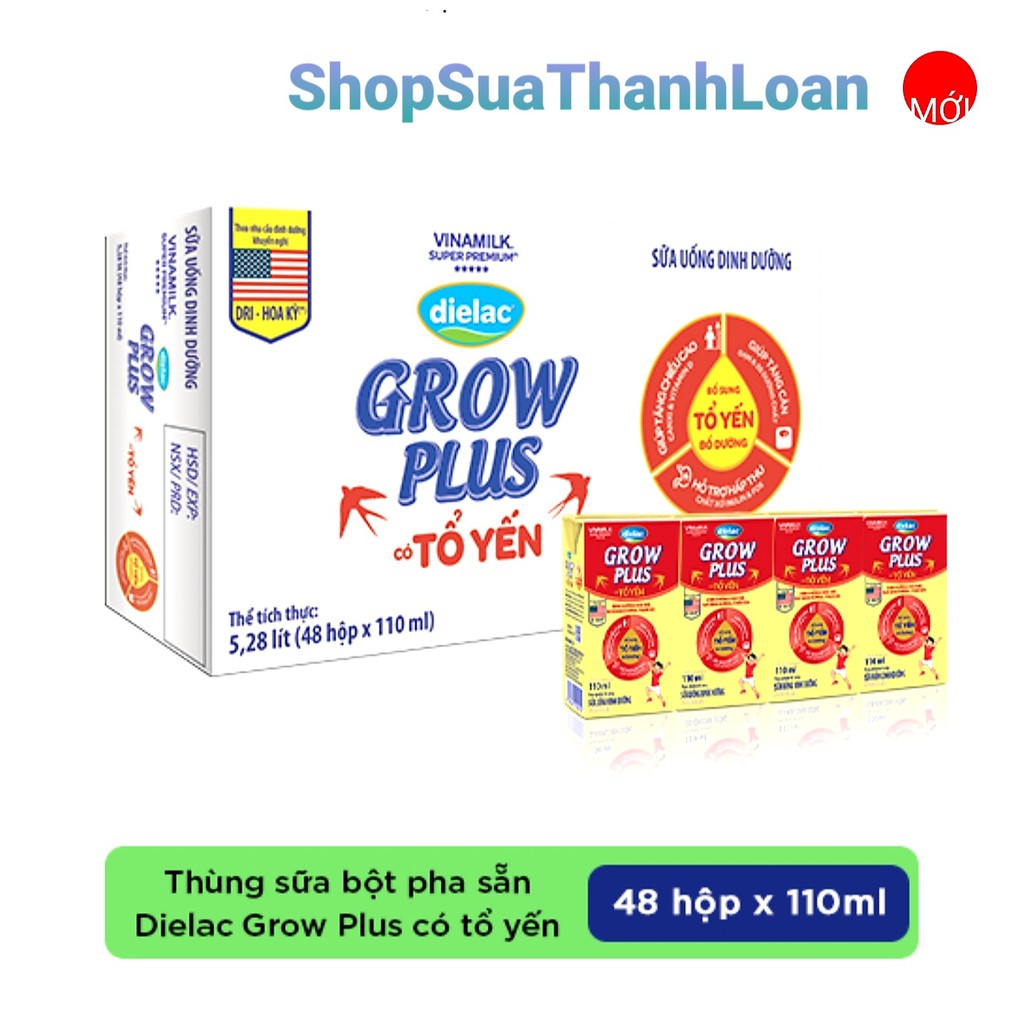 [HSD T9-2022] Thùng 48 Hộp Sữa Bột Pha Sẵn Dielac Grow Plus Có Tổ Yến 110ml