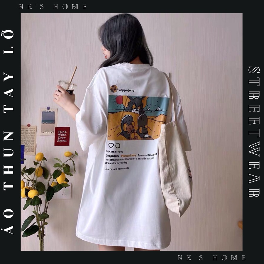 Áo thun tay lỡ unisex cho nam nữ phong cách hàn quốc in hình TOMM-JERRYY COOPER thiết kế phom rộng