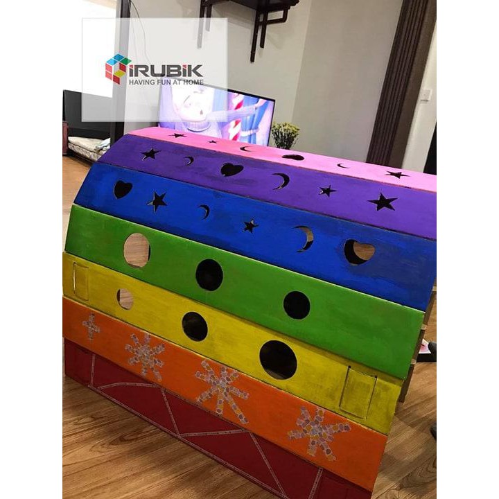 Nhà bóng cho bé - mô hình nhà bìa carton Rubik 100% 100x69x82 kích thích khả năng lắp ghép sáng tạo cho bé dưới 12t