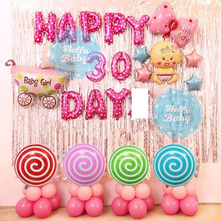 Set trang trí đầy tháng, 30 day cho bé trai bé gái tặng bơm keo