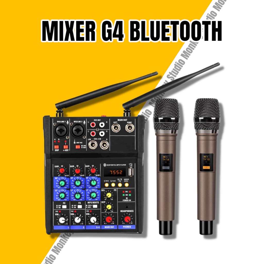 Mixer G4 Bluetooth Tặng Kèm 1 Đôi Mic Không Dây Cao Cấp Dùng Cho Thu Âm Hát Livestream Hát Karaoke Online Và Loa Kéo
