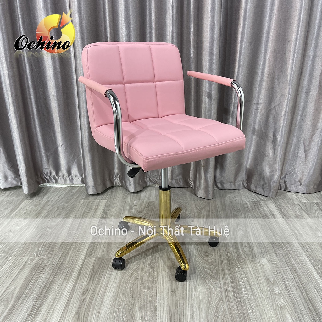 Ghế Trang Điểm Xoay Bánh Xe, Ghế Xoay Spa Chân Vàng Sao Cao Cấp Mẫu Tựa vịn tay inox Hiện Đại ( Hình Thật Shop Chụp)