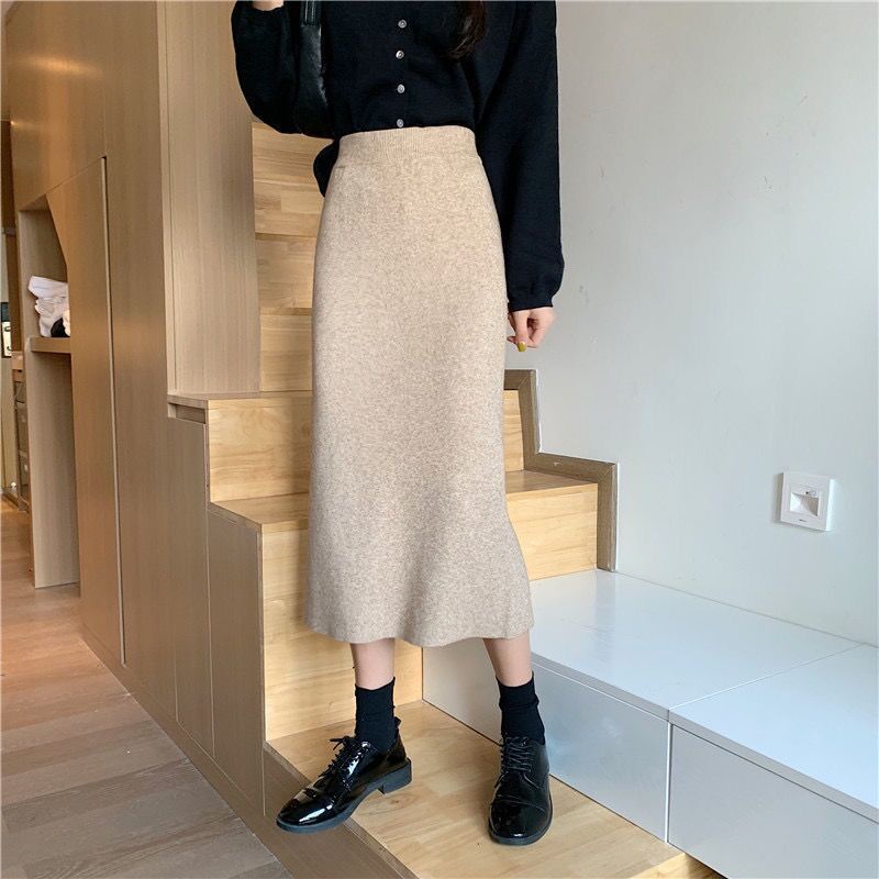 Chân Váy Dệt Kim Lưng Cao Dáng Ôm Thời Trang Mùa Đông 2022 Cho Nữ