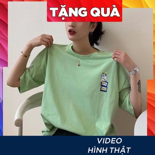 Áo thun tay lỡ freesize phông form rộng Unisex, mặc lớp, nhóm, cặp hình vẽ tranh màu xanh ngọc