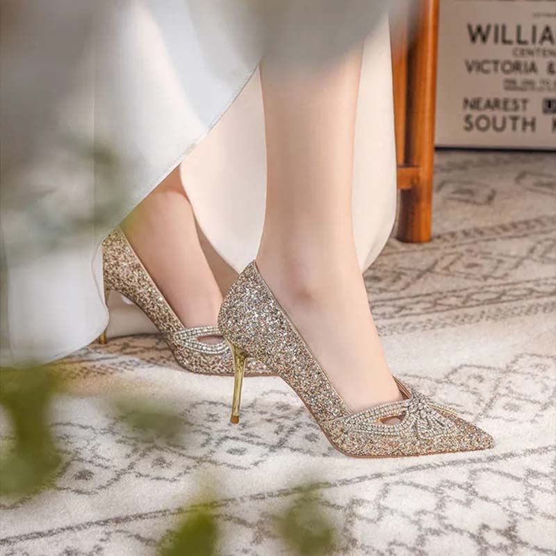 Giày Cao Gót Cô Dâu Đính Đá Pha Lê Sang Trọng