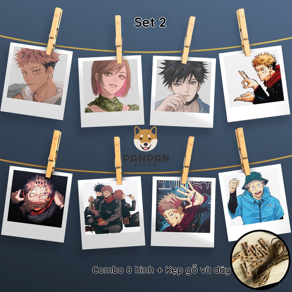 Combo 8 ảnh card lomo polaroid trang trí Anime Jujutsu Kaisen 1 (tặng kèm dây và kẹp)