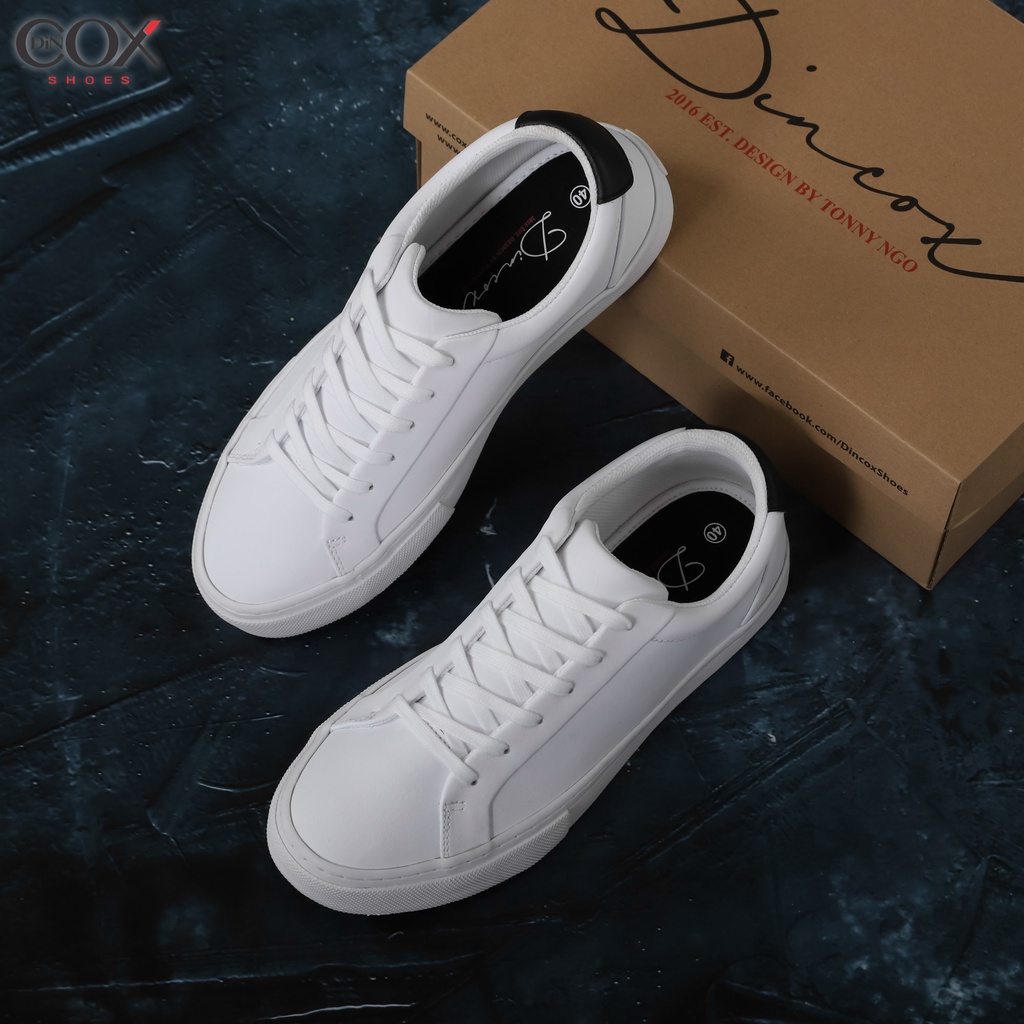 Giày Sneaker Da Unisex DINCOX D20 Năng Động Cá Tính White/Black