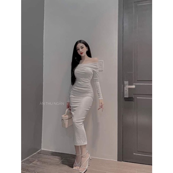 Đầm ôm dài trễ vai tay dài