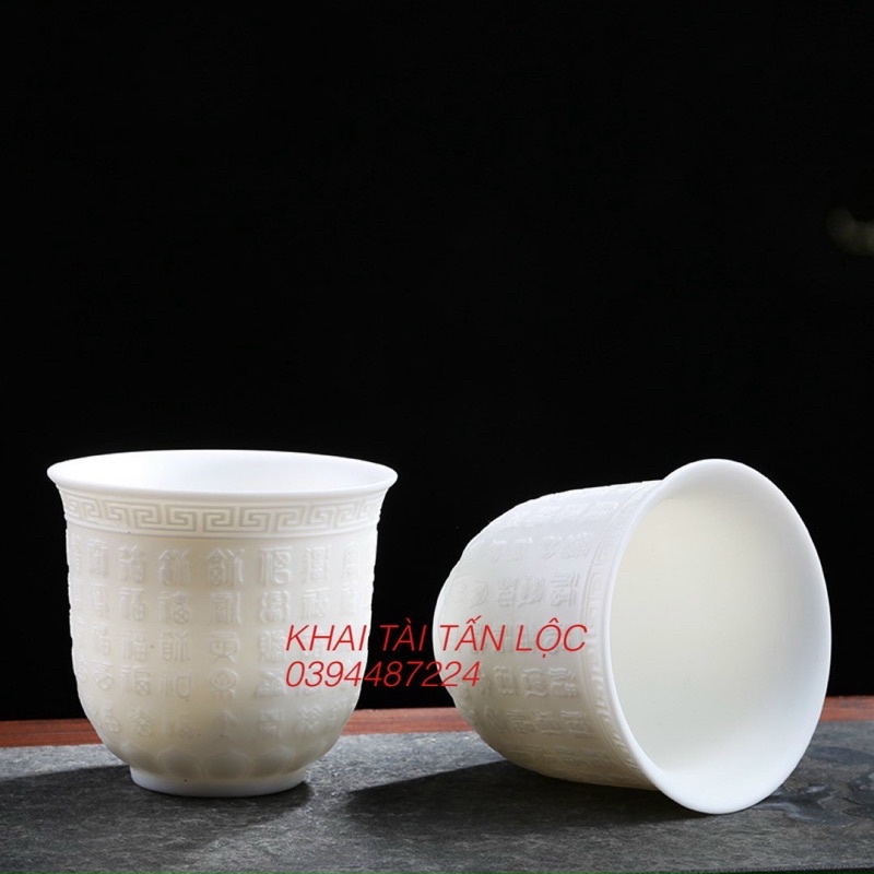 Ly trà , cốc chè sứ trắng thấu Quang khắc bách Phúc nổi