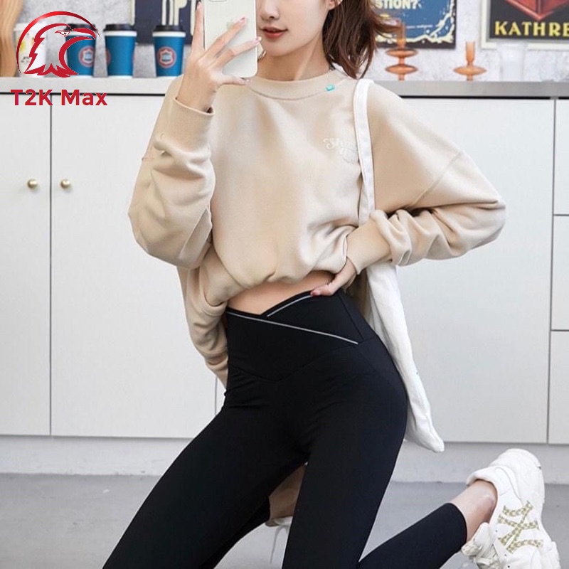 Quần legging nữ chất umi dáng dài ôm chân cạp cao gen bụng co giãn 4 chiều cạp vạt chéo - T2K Max