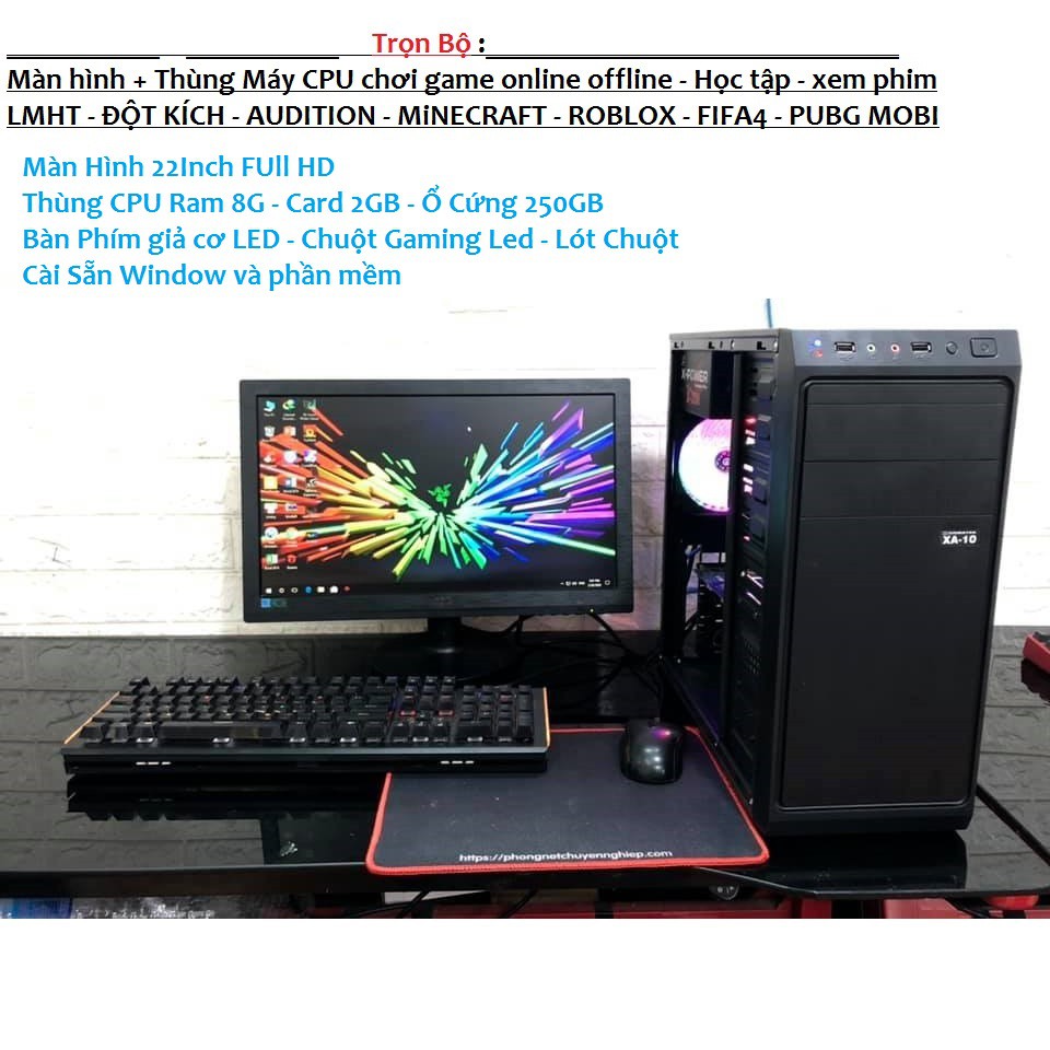 [FULL BỘ] Máy Tính Bàn Chơi Game Màn Hình 22" Thùng CPU chơi LOL,CF, MINECRAFT, FREE FIRE - Tăng Phím, Chuột