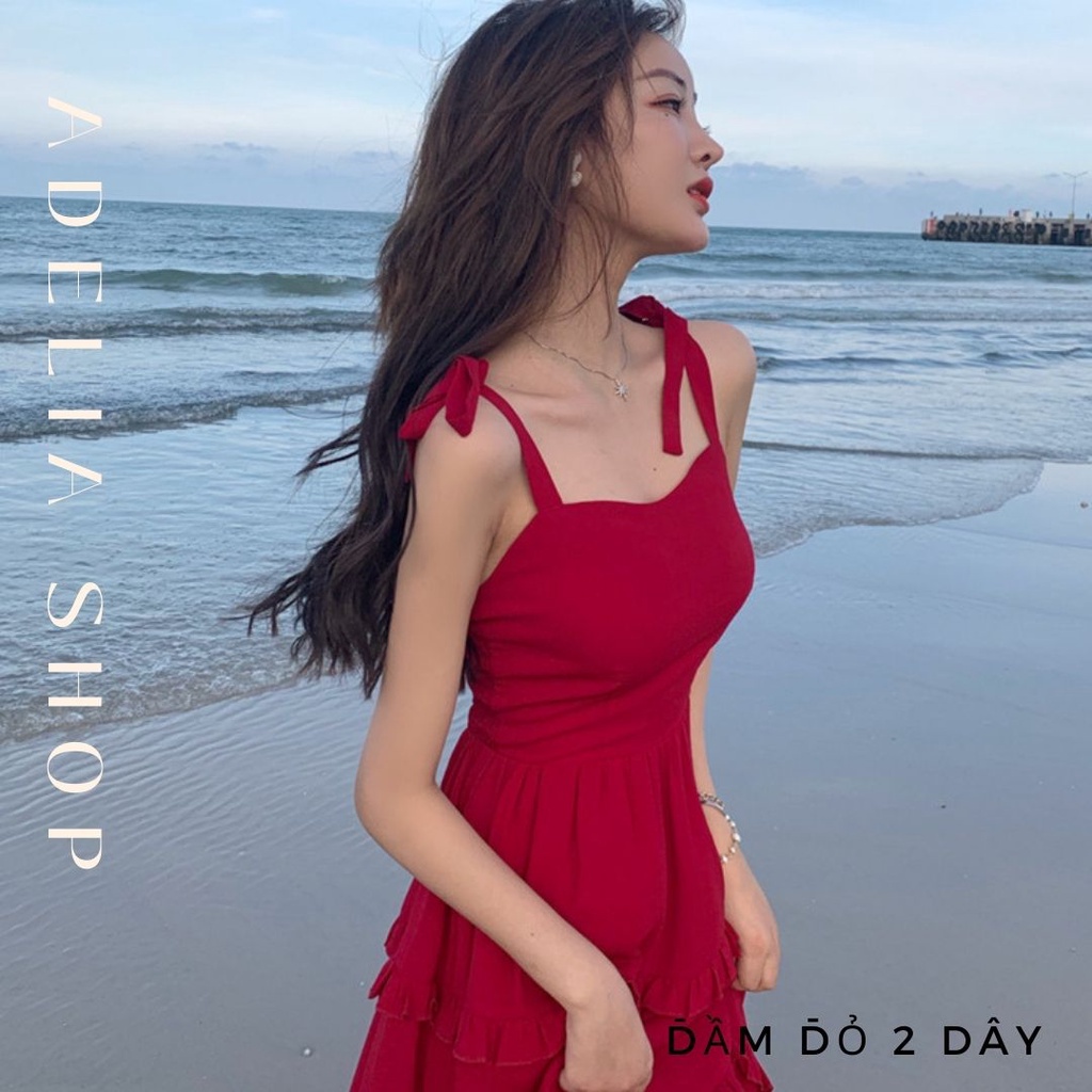 Đầm Maxi Đỏ | Đầm Maxi 2 Dây Dáng Dài Xòe Màu Đỏ 2 Lớp Phối Tầng Bồng Xinh Xắn, Hàng Quảng Châu Cao Cấp Adelia.Shop