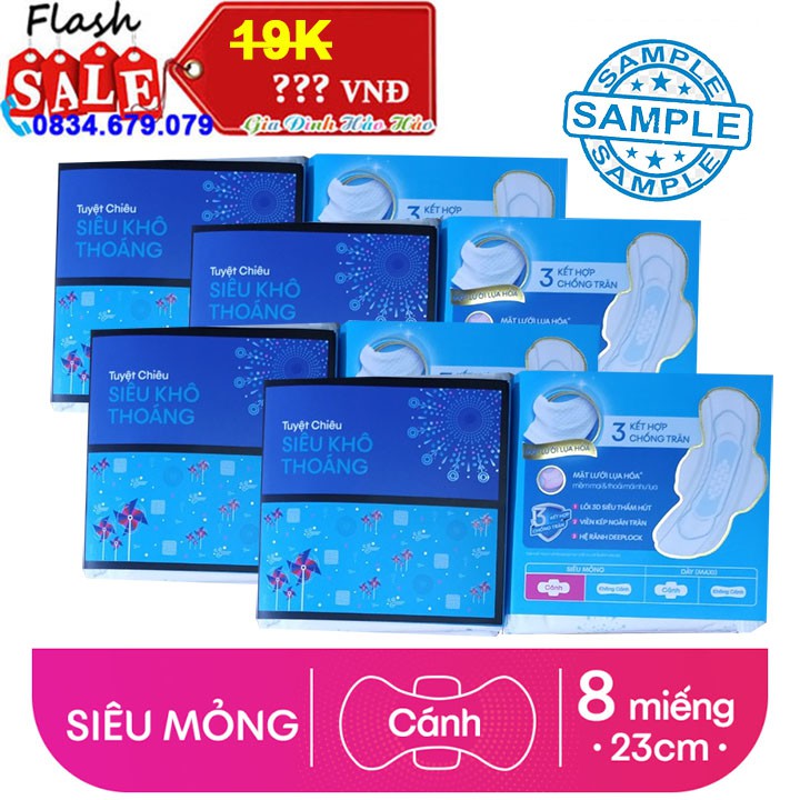 Băng Vệ Sinh Kotex Khô Thoáng Lưới Siêu Thấm - Siêu Mỏng Cánh Hộp 8 miếng - Hàng mẫu