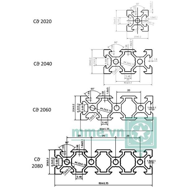 Nhôm định hình V-slot 2020, 2040, 2060, 2080 - Anode đen