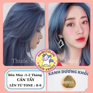Thuốc Nhuộm Tóc Xanh Dương Khói Tặng Oxy Trợ Nhuộm Găng Tay Mũ Chùm Kenzii Lên Từ Tone 8