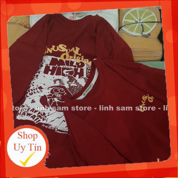 Áo thun tay lỡ freesize nữ phông form rộng Unisex, mặc lớp, nhóm, cặp in chữ UNUSUAL original màu đỏ đô