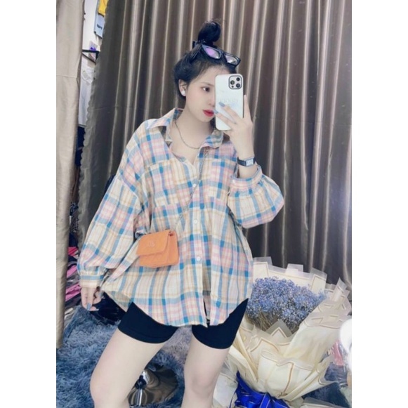 Áo sơ mi caro tay phồng ( hàng quảng châu, chất vải kate lụa xịn sò) phong cách trẻ trung năng động