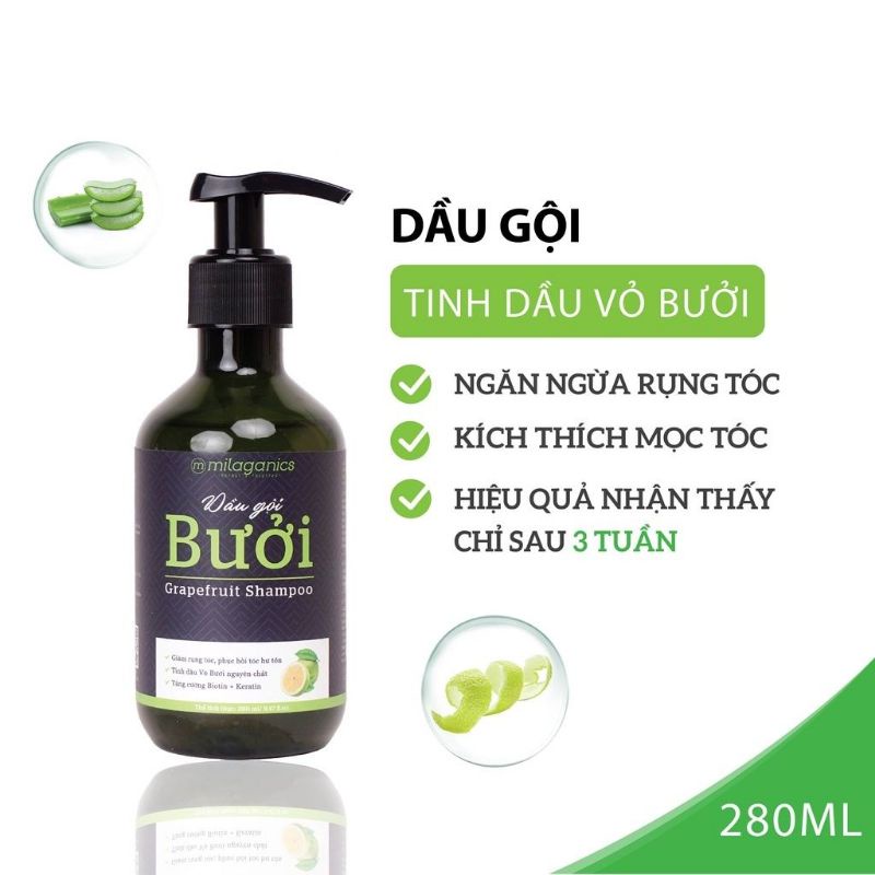 Dầu Gội Mọc Tóc Từ Tinh Dầu Bưởi Thiên Nhiên MILAGANICS 280ml (Chai)