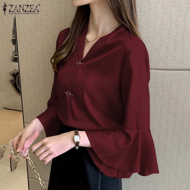 Zanzea Áo Sơ Mi Nữ Tay 3/4 Phong Cách Thời Trang Hàn Quốc