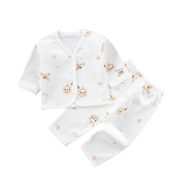Bộ dài tay sơ sinh cotton cài cúc giữa size 59 - 66