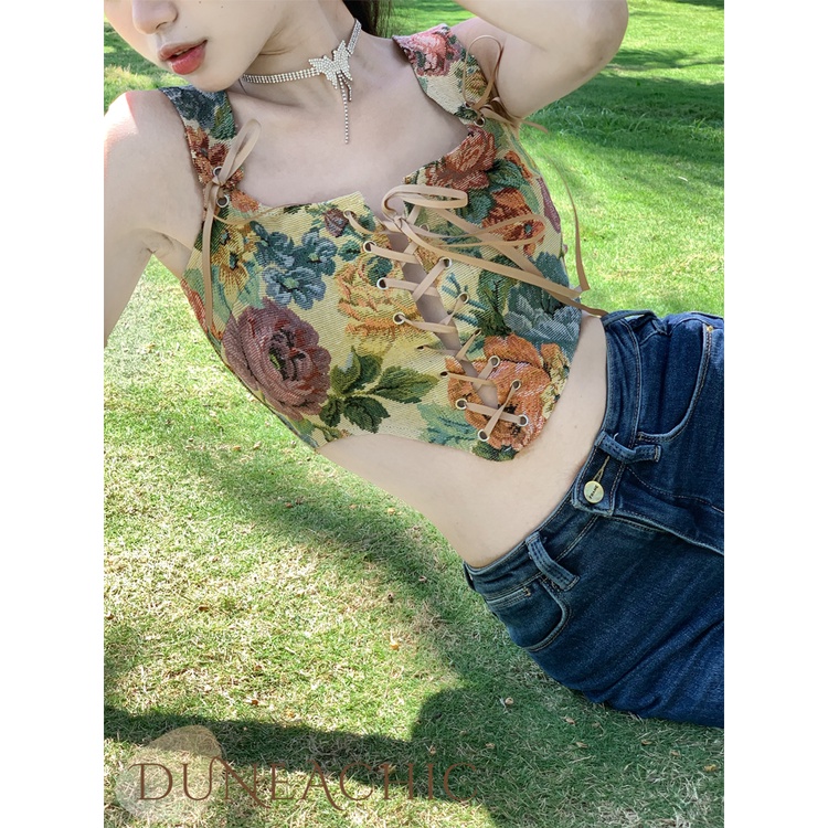 DUNEA Áo hai dây hở lưng phong cách cổ điển gợi cảm thời trang dành cho nữ