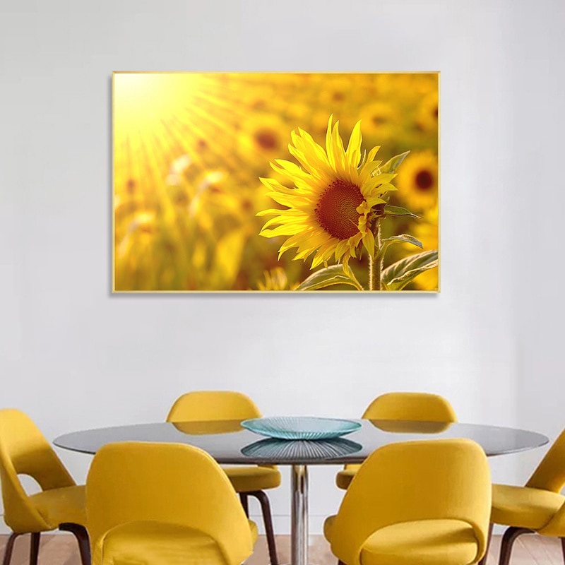 Tranh Vải Bạt Treo Tường In Hình Hoa Hướng Dương Và Mặt Trời Hiện Đại Trang Trí Nhà Cửa