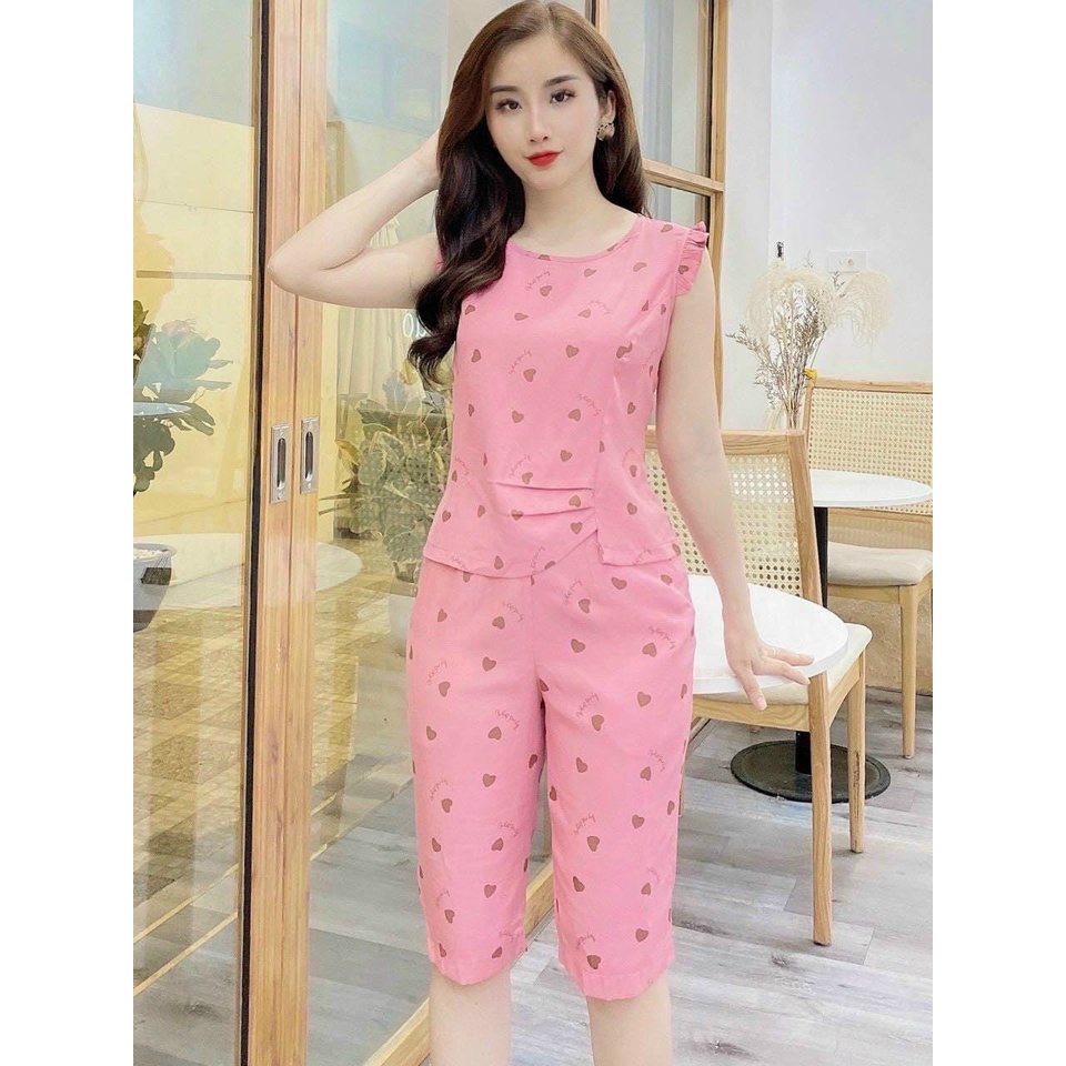 (Sale FreeShip) Đồ bộ nữ,bộ tim lụa tay cánh tiên mix quần lửng,chất lụa mềm mát from vừa dễ mặc,diện lên xinh xĩu