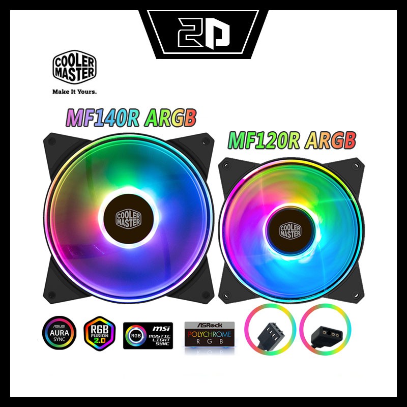 Quạt MASTERFAN MF120R/ MF140R A-RGB đồng bộ RGB Fusion, Aura Sync, Mystic Light