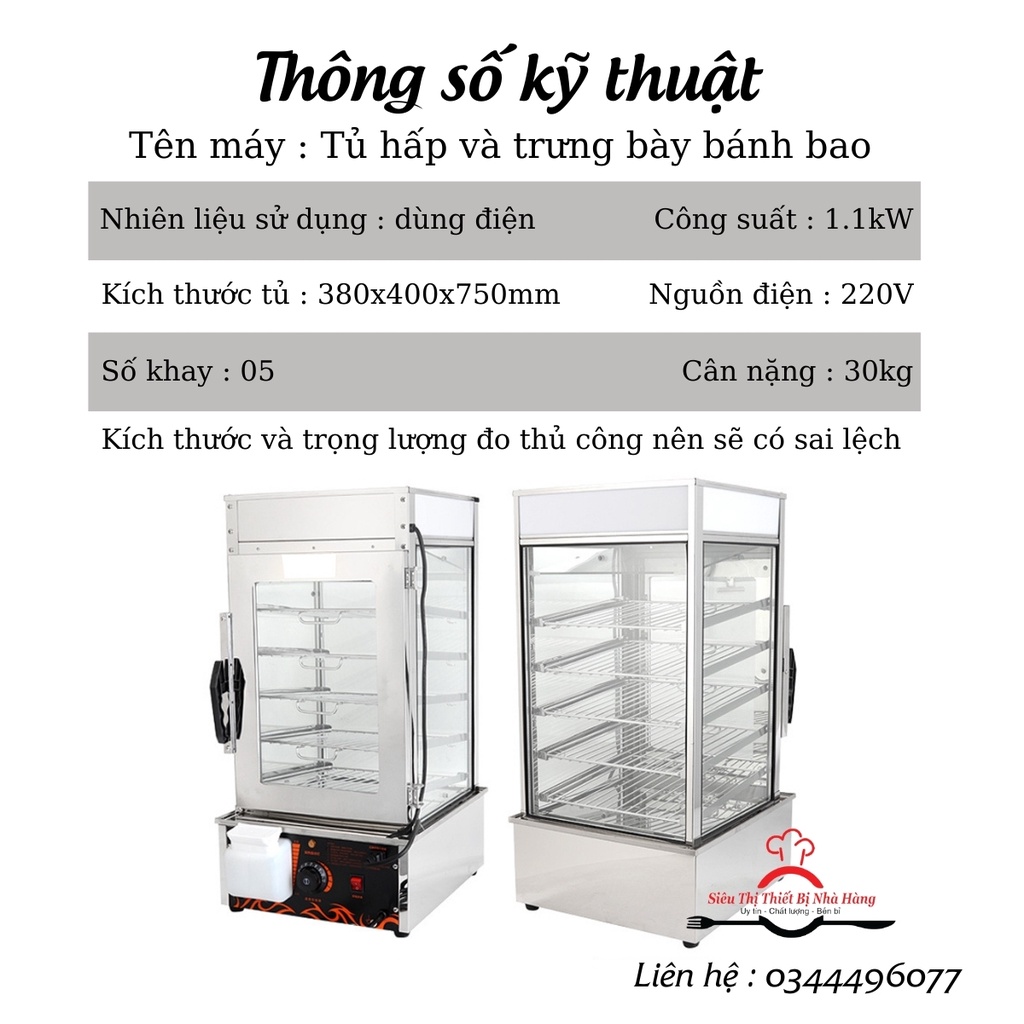 Tủ hấp nóng bánh bao 5 tầng, Tủ trưng bày và giữ nóng bánh bao, Tủ bánh bao uy tín chất lượng