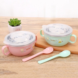 (Kèm thìa nhựa) Bát inox cách nhiệt Kiss Bear