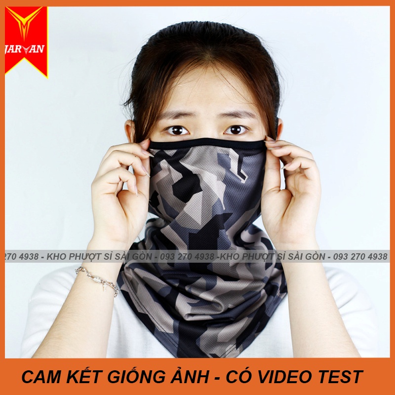 Khăn camo rằn ri xám tam giác trùm đầu chống bụi đa năng đội mũ bảo hiểm - khẩu trang đa năng tam giác