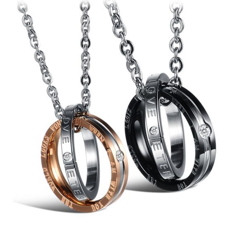 Vòng cổ Mặt Nhẫn Đôi Màu Vàng Hồng Đen Cho Ngày Valentine