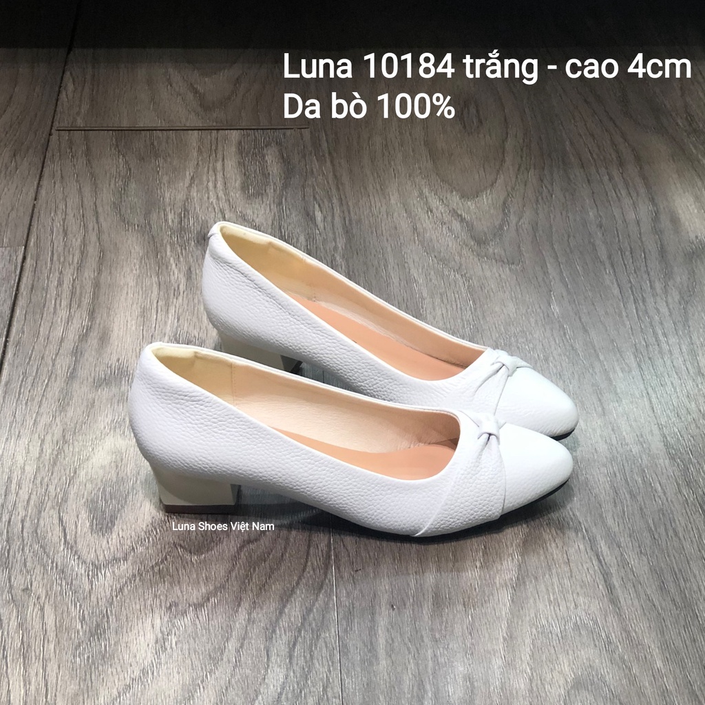 Giày cao gót nữ 4p LUNASHOES 10184 giày da bò thật nữ cho mẹ có nơ mềm êm chân bảo hành 2 năm guốc trung niên