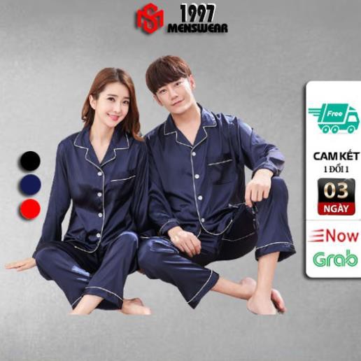 bộ pijama Nam, Nữ dài tay chất liệu vải lụa satin cao cấp có ảnh thật + video ༷