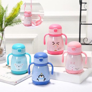 Bình uống nước giữ nhiệt có tay cầm, dây đeo cho bé