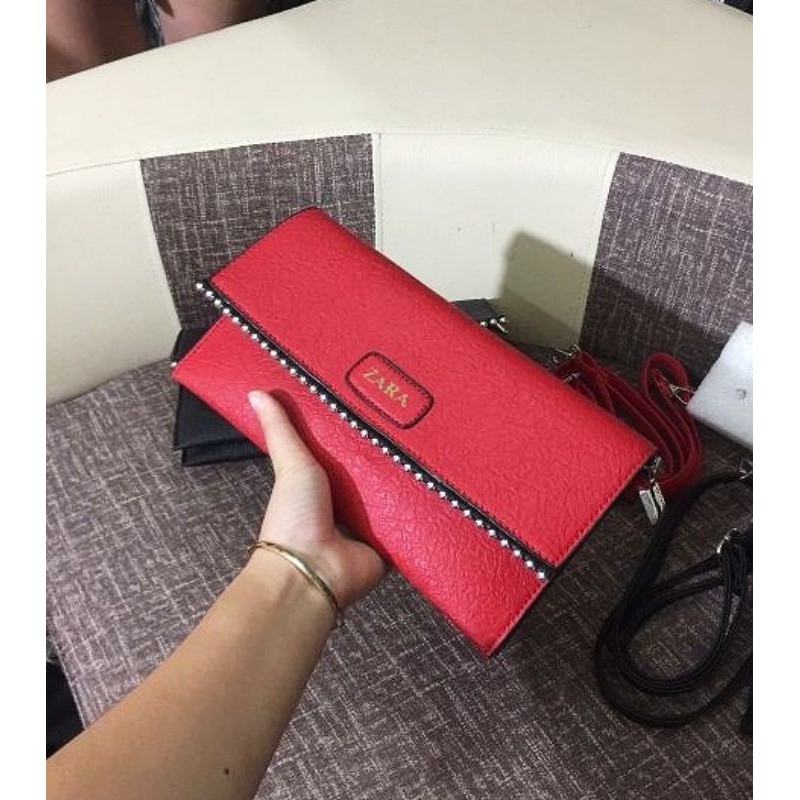 Ví cầm tay zara, viền bi ( clutch kèm dây ) chất xịn sang chảnh