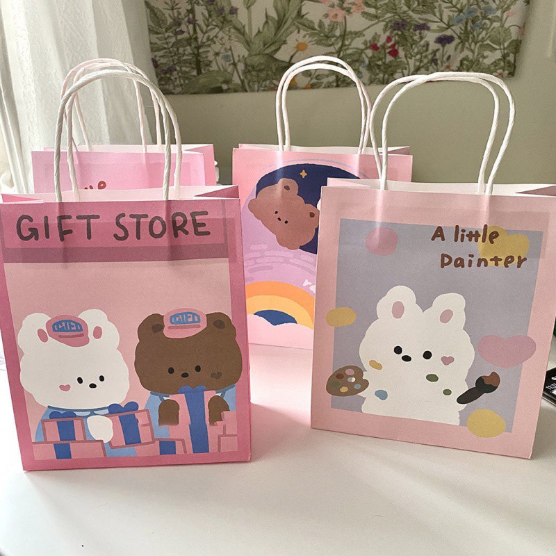 Túi giấy đựng quà hộp giấy đựng quà tặng gift có quai xách chắc chắn tiện lợi gấu thỏ cute URI DECOR