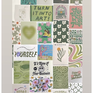 Decal dán tường collage poster chủ đề sage green aesthetic