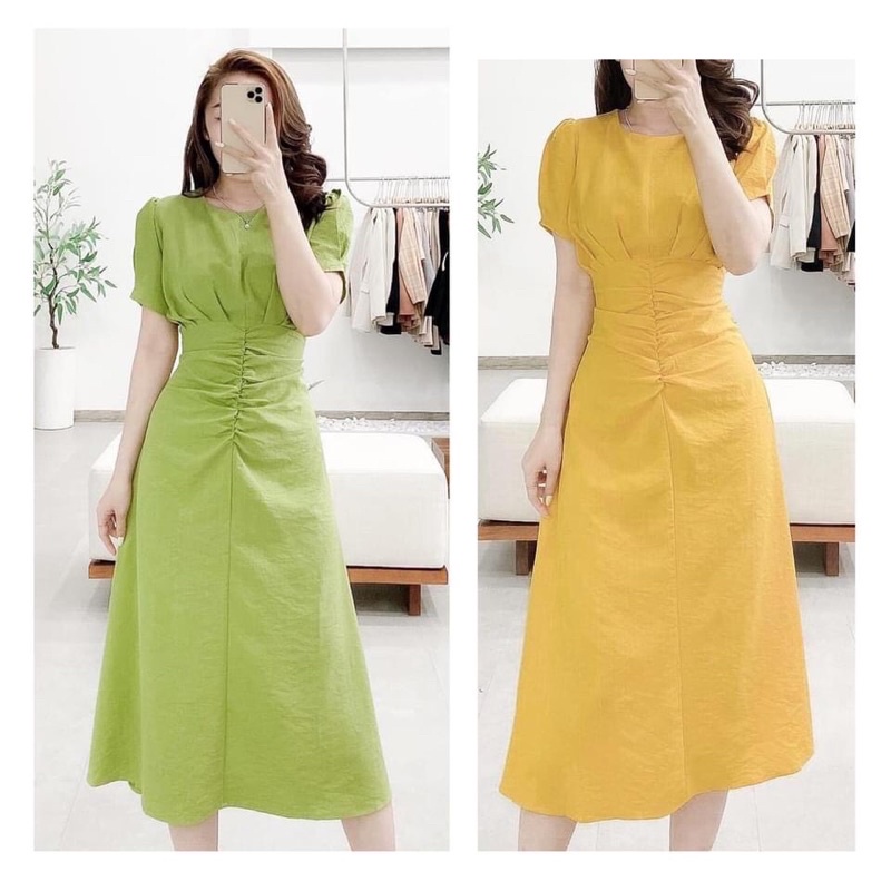 ✨BÁN SỈ✨Đầm dúm eo 4 màu chất đũi tằm