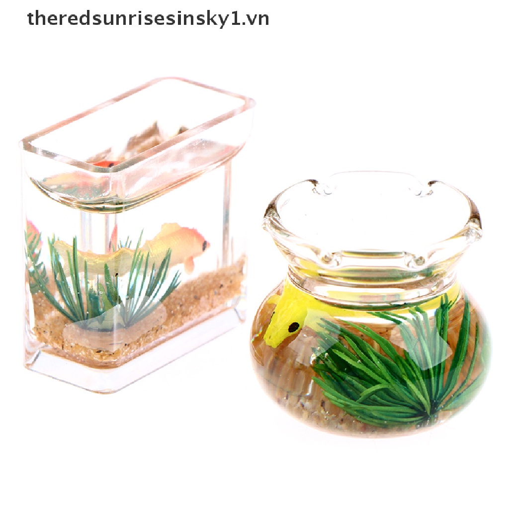 ##TSS## Dollhouse Mini Fish Tank DIY Resin Transparent Goldfish Tanks Miniature Decor .