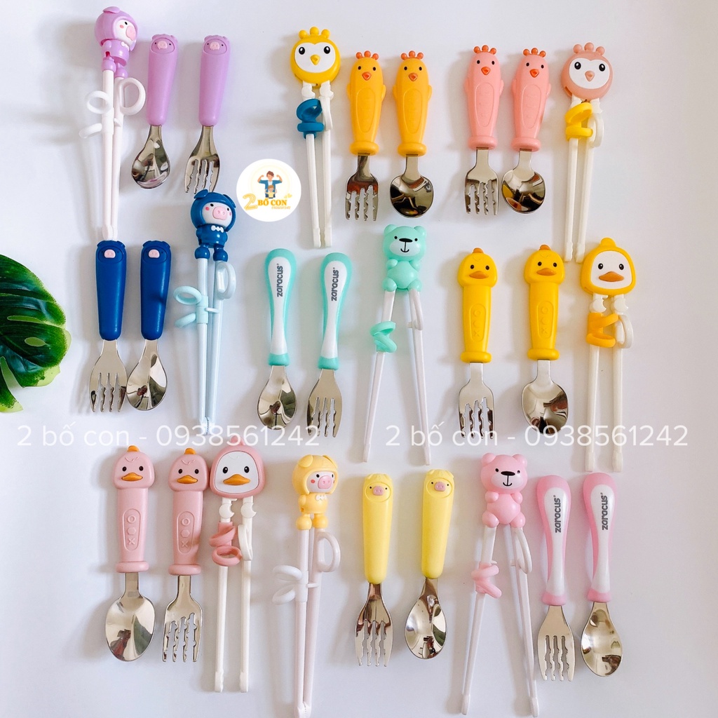 Bộ thìa nĩa đũa tập ăn dặm cho bé hình động vật dễ thương có kèm hộp đựng - Thìa nĩa tập xúc cho bé ăn dặm