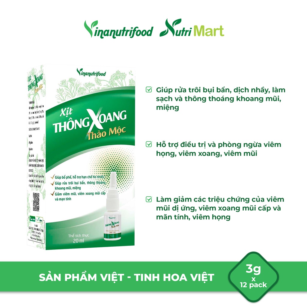 Xịt Thông Xoang Thảo Mộc NUTRIMART, Hỗ trợ điều trị và ngăn ngừa viêm họng, giảm ho và giảm đau rát họng do ho kéo dài