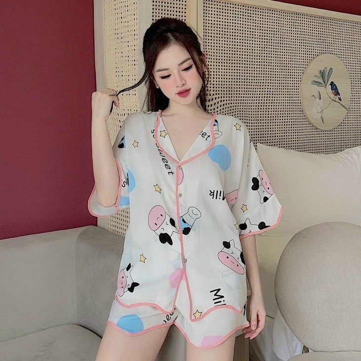 Bộ đồ ngủ pijama lụa mango freesize dáng tay cánh dơi mặc cực xinh Đồ ngủ dễ thương mát mẻ mặc hè thu ở nhà | BigBuy360 - bigbuy360.vn