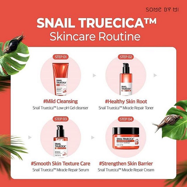 Bộ 4 Sản Phẩm Dưỡng Ẩm Phục Hồi Da Some By Mi Snail Truecica Miracle Repair (Sữa rửa mặt  + Toner + Serum + Kem 60g)