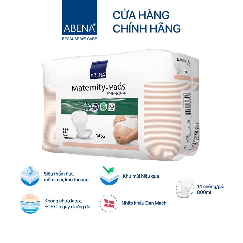 [Mã BMBAU50 giảm 7% đơn 99K] Băng lót sản phụ Abena Materity Pads thấm hút 800ml nhập khẩu Đan Mạch (gói 14 miếng)