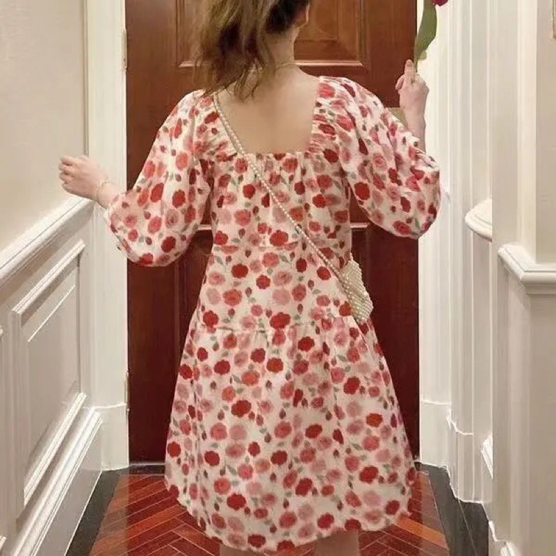 VÁY BABY DOLL HOA HỒNG, TAY PHỒNG XINH XẮN | BigBuy360 - bigbuy360.vn