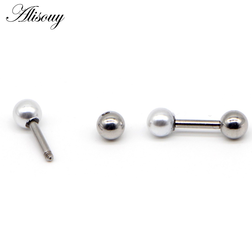 Alisouy 2 PC 3 / 4 / 5 / 6 / 8 / 10mm Màu Bạc Thép Không Gỉ Ngọc Trai Bóng Vít Xuyên Nữ Bông Tai Khuyên Tai