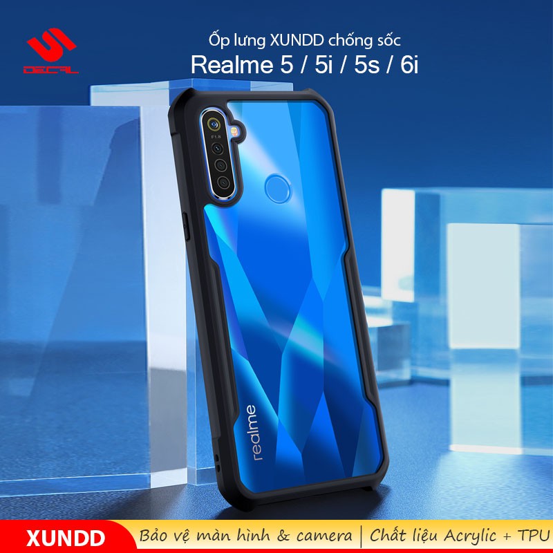 Ốp lưng XUNDD Realme 5 / 5i / 5s, Realme 6i, Mặt lưng trong suốt, Viền TPU, Chống sốc